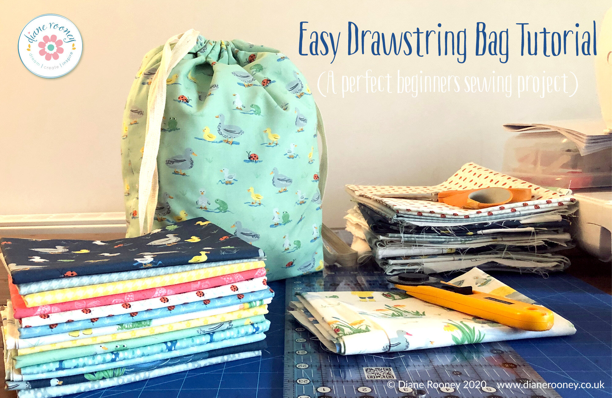 Easy Make Drawstring Bag Tutorial Diane Rooney Surface Pattern Design and Illustration Cornwall UK